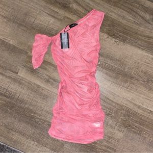 Lioness one shoulder pink rose mini dress NWT